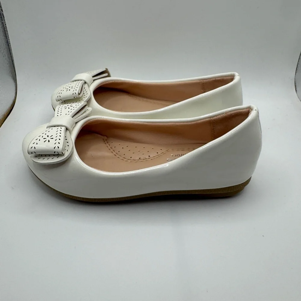 Link Comfort Toddler Size 9 White Patent Dress Shoes Flats with Bow